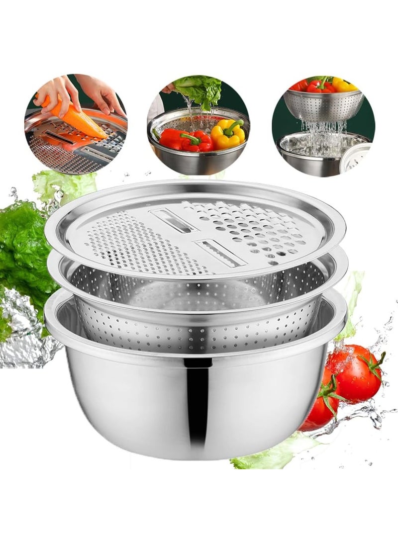 كيتشينو حوض مبشرة ستانلس ستيل متعدد الوظائف 3 في 1، مصفاة ومصفاة وسلة تصريف ووعاء لصنع السلطة... 1 - Image 1